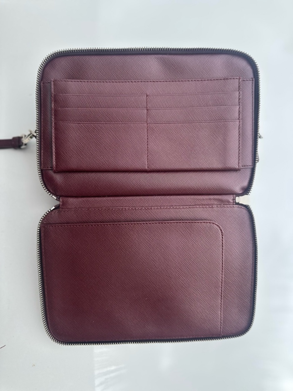 Prada Saffiano Travel Wallet / Clutch – Granato Burgundy – Excellent Condition - Picture 9 of 13